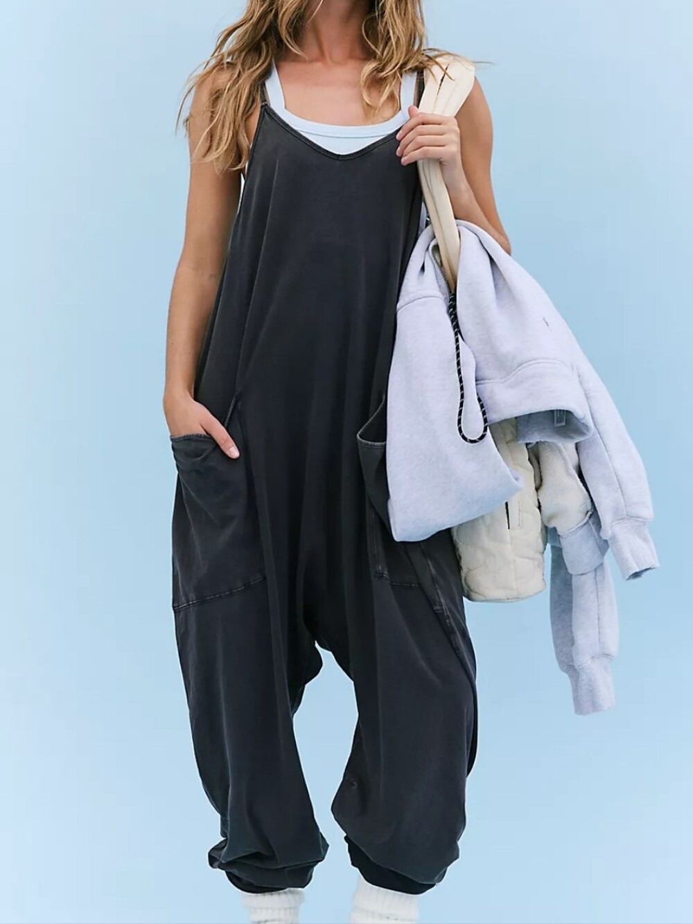 FP Movement by Free People Washed Black Wide-Leg Spaghetti-Strap Jumpsuit